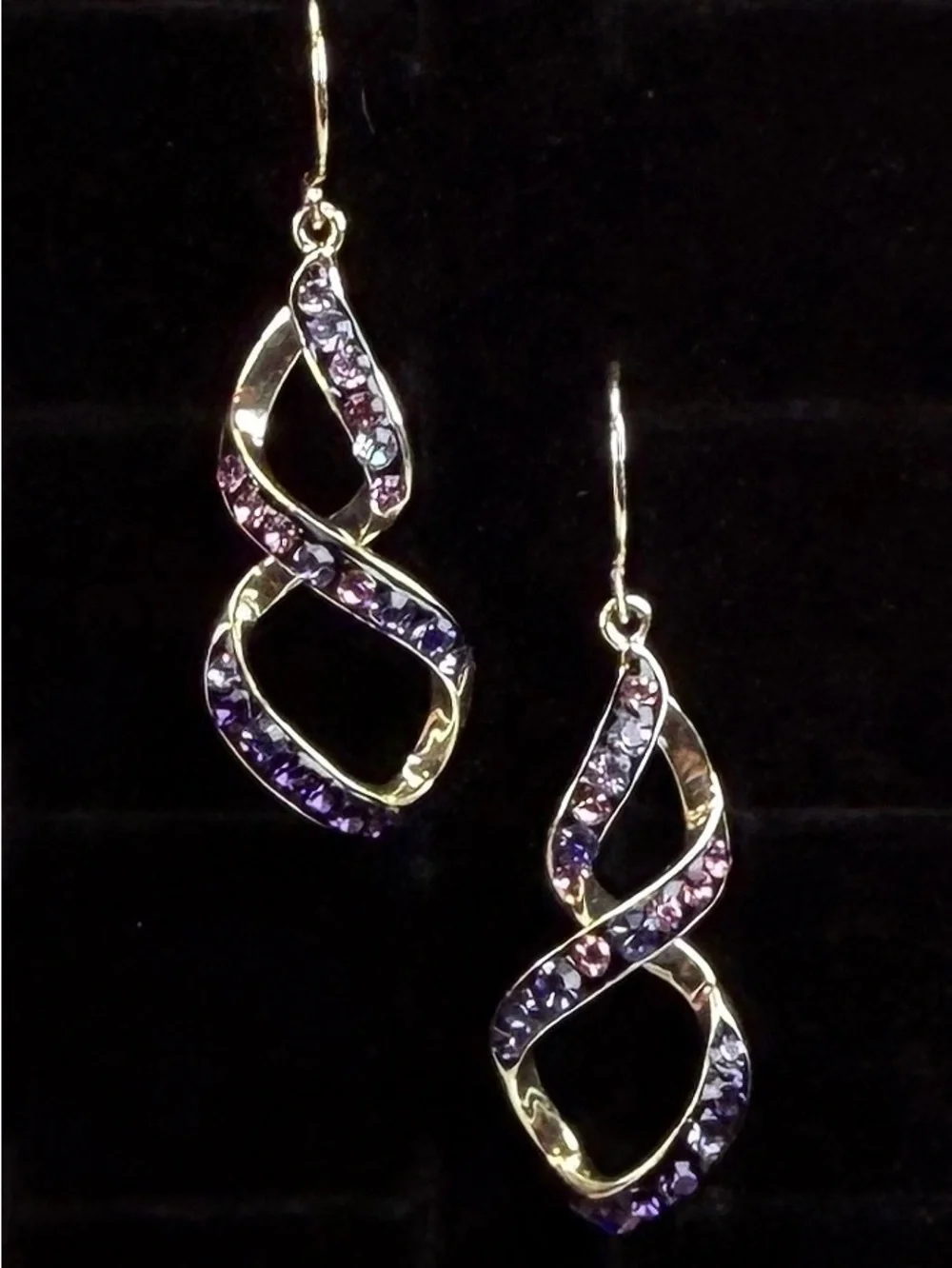 Silvertone Purple Twisted Pierced Dangle Earrings